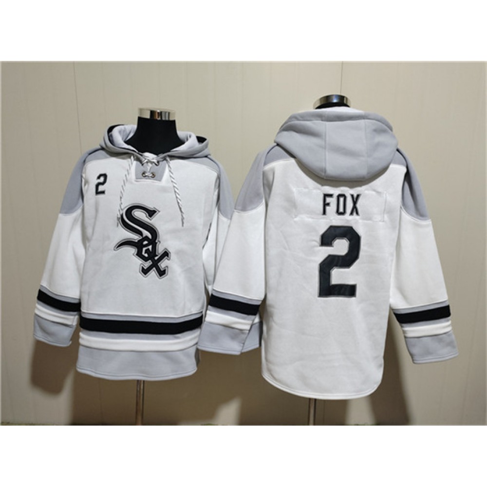 Men's Chicago White Sox #2 Nellie Fox White Ageless Must-Have Lace-Up Pullover Hoodie 1