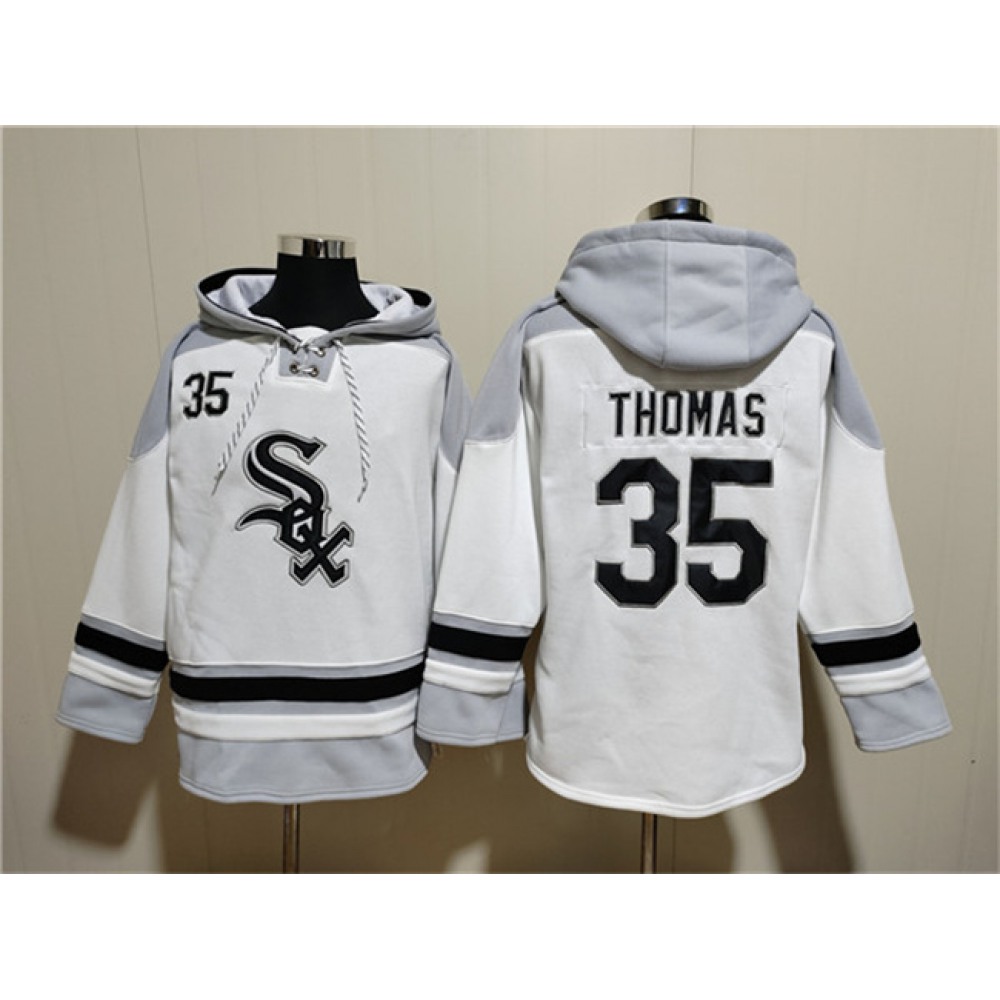 Men's Chicago White Sox #35 Frank Thomas White Ageless Must-Have Lace-Up Pullover Hoodie 1