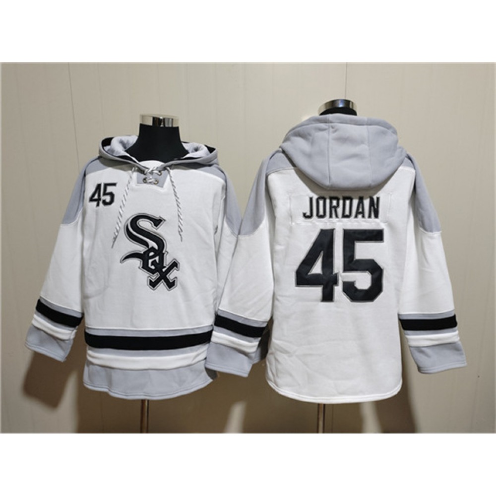 Men's Chicago White Sox #45 Michael Jordan White Ageless Must-Have Lace-Up Pullover Hoodie 1