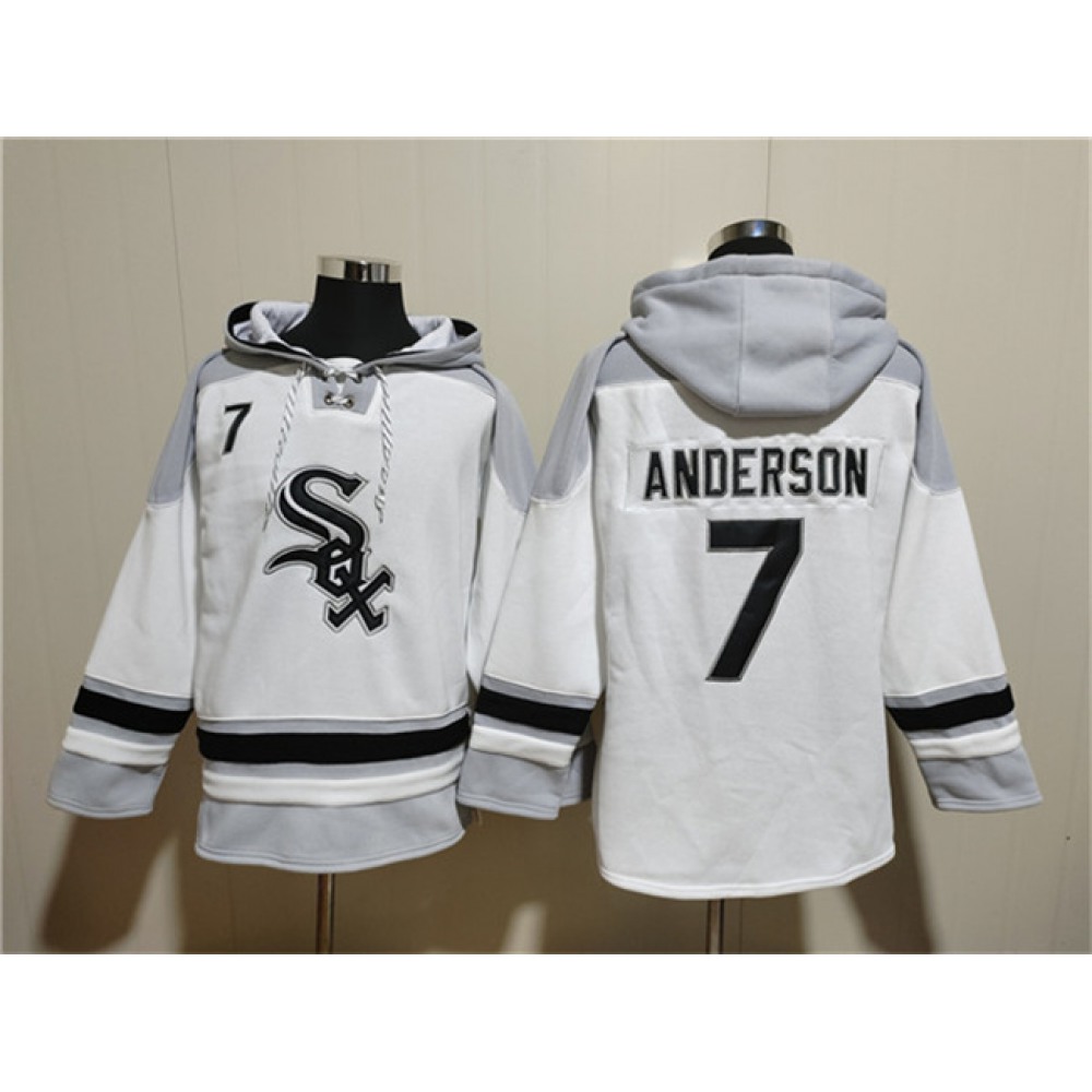 Men's Chicago White Sox #7 Tim Anderson White Ageless Must-Have Lace-Up Pullover Hoodie 1