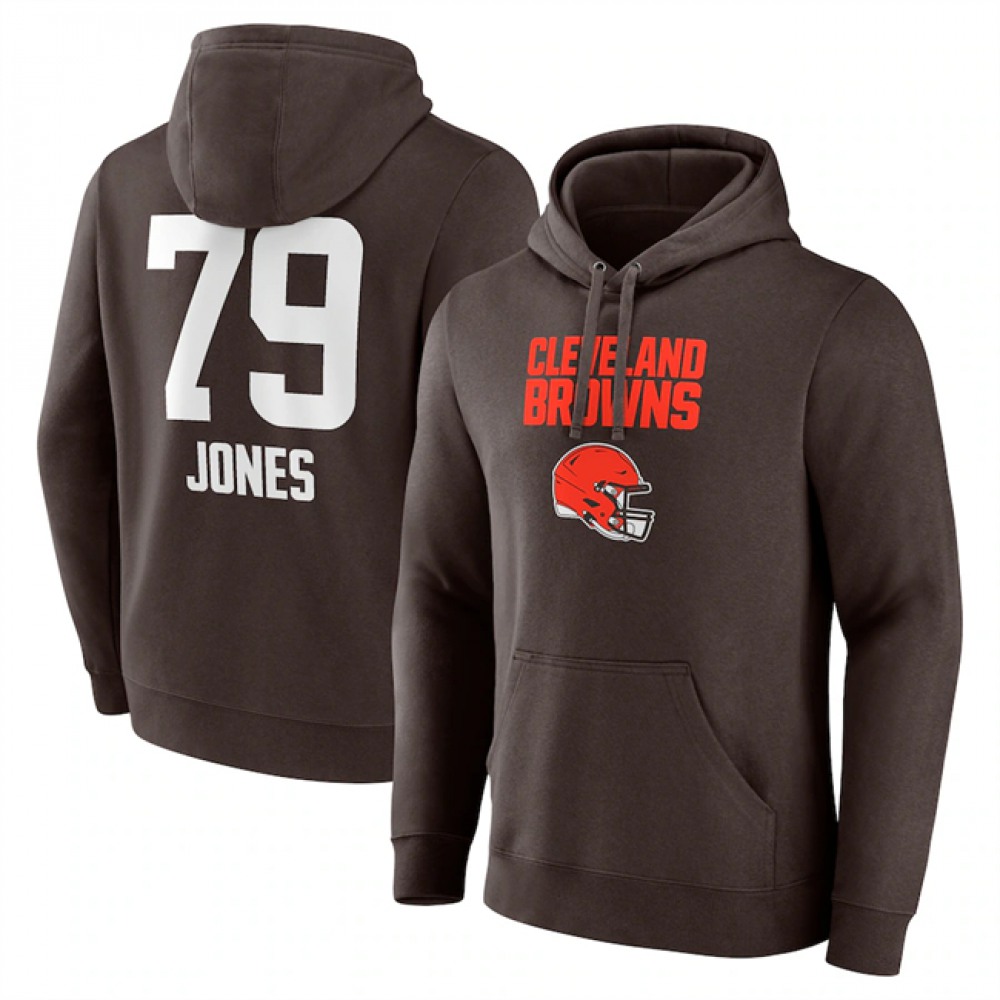 Men's Cleveland Browns #79 Dawand Jones Brown Team Wordmark Player Name & Number Pullover Hoodie 1