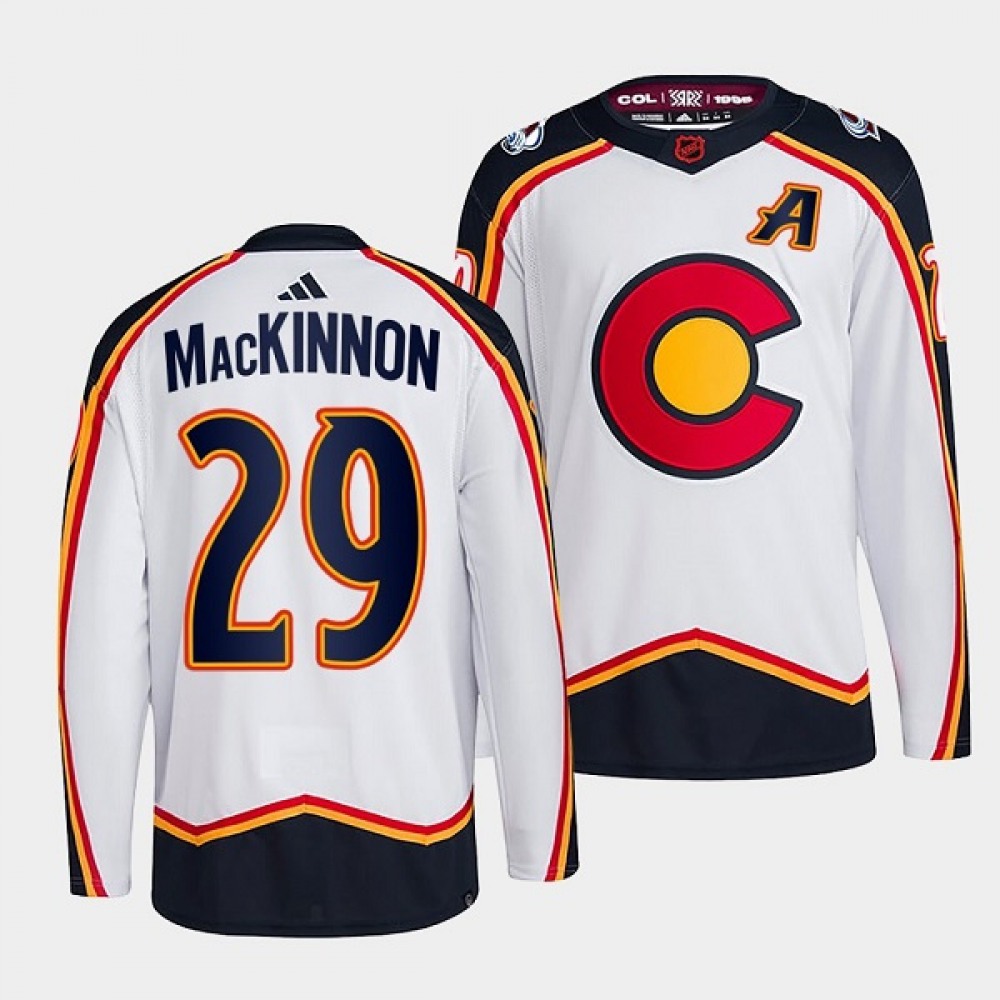 Men's Colorado Avalanche #29 Nathan MacKinnon White 2022-23 Reverse Retro Stitched Jersey 1