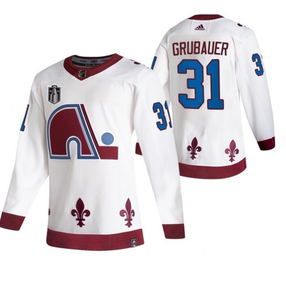 Men's Colorado Avalanche #31 Philipp Grubauer White 2022 Stanley Cup Final Patch Reverse Retro Stitched Jersey 1