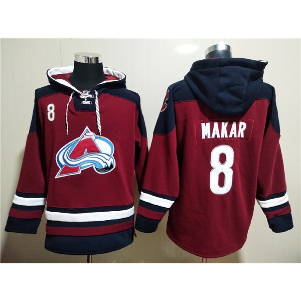 Men's Colorado Avalanche #8 Cale Makar Burgundy All Stitched Sweatshirt Hoodie 1