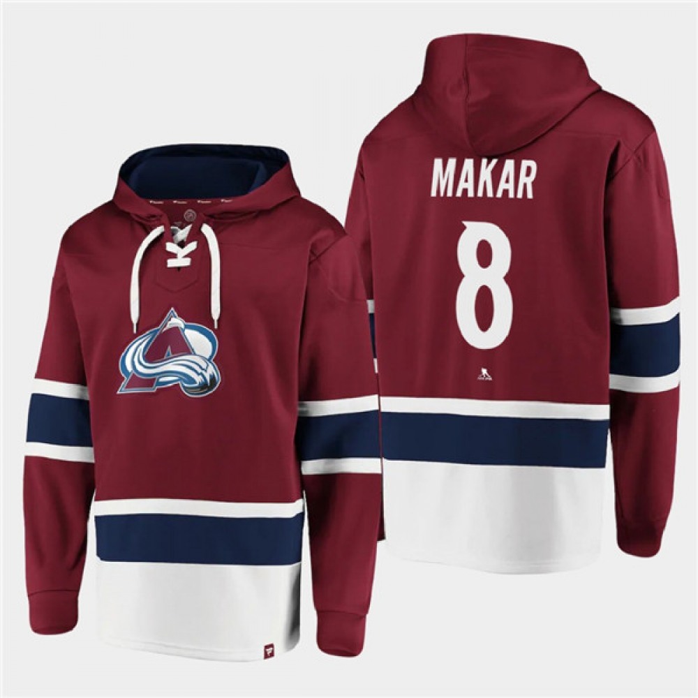 Men's Colorado Avalanche #8 Cale Makar Burgundy All Stitched Sweatshirt Hoodie 1