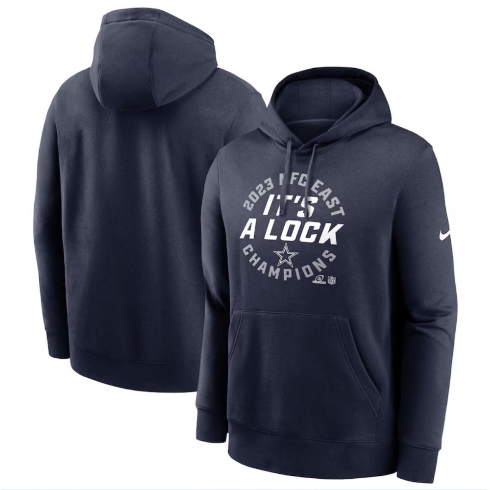 Men's Dallas Cowboys Navy 2023 NFC East Division Champions Locker Room Trophy Collection Club Pullover Hoodie 1