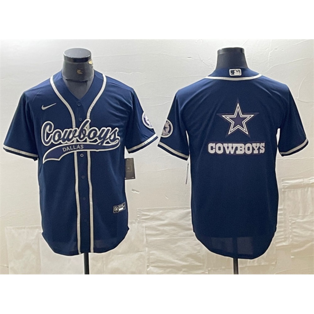 Men's Dallas Cowboys Navy Team Big Logo With Patch Cool Base Stitched Baseball Jersey 1