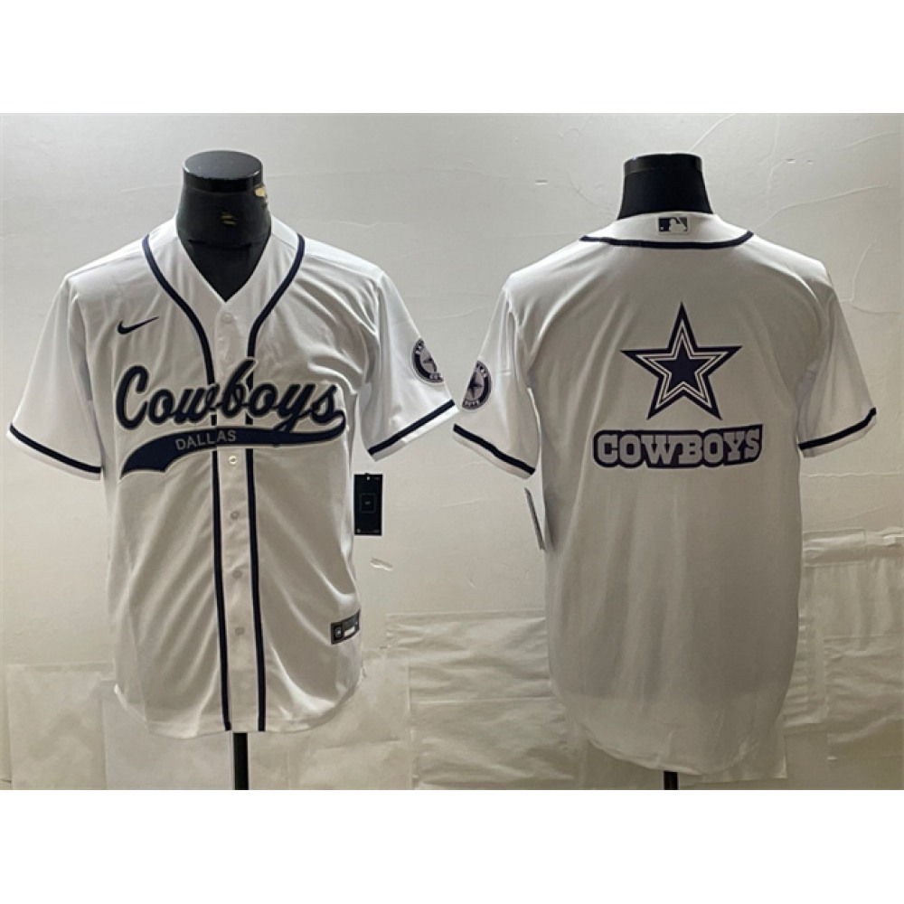 Men's Dallas Cowboys White Team Big Logo With Patch Cool Base Stitched Baseball Jersey 1