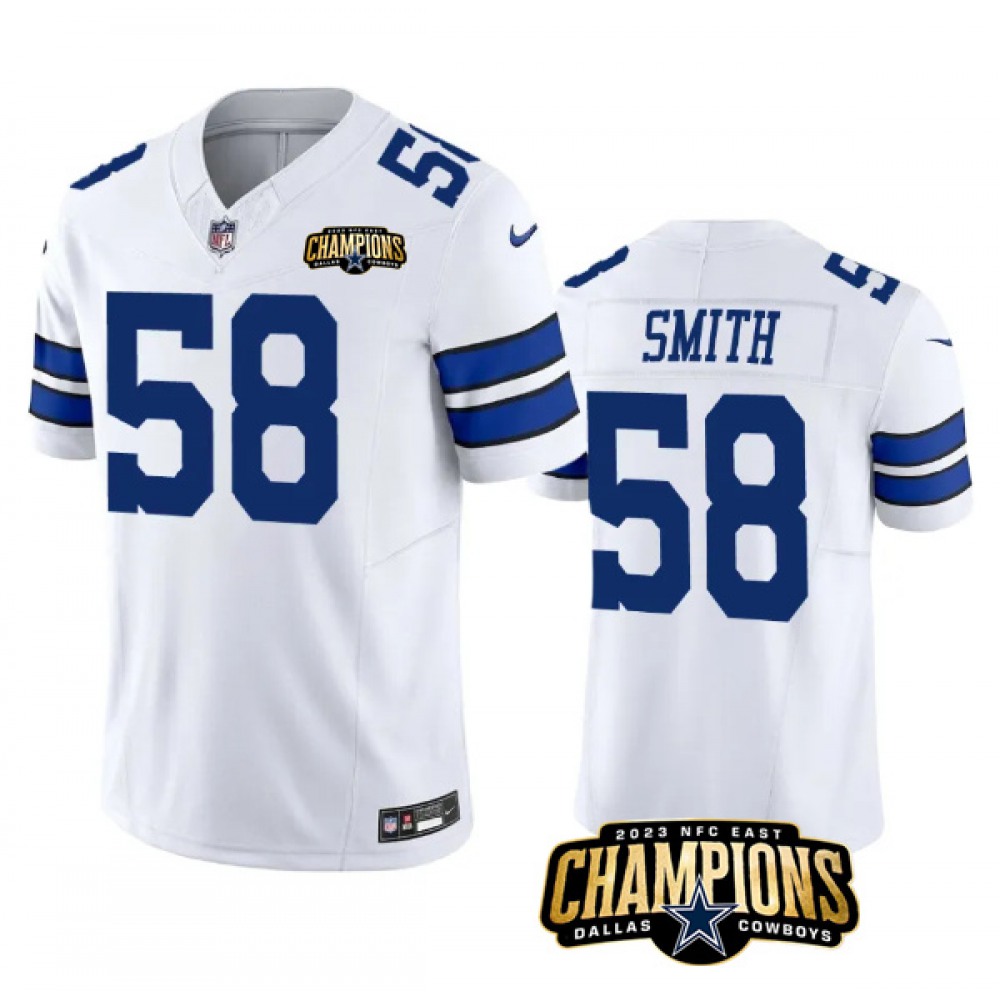 Men's Dallas Cowboys #58 Mazi Smith White 2023 F.U.S.E. NFC East Champions Patch Stitched Football Jersey 1