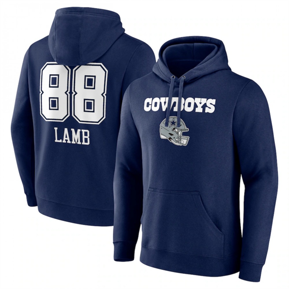 Men's Dallas Cowboys #88 CeeDee Lamb Navy Team Wordmark Player Name & Number Pullover Hoodie 1