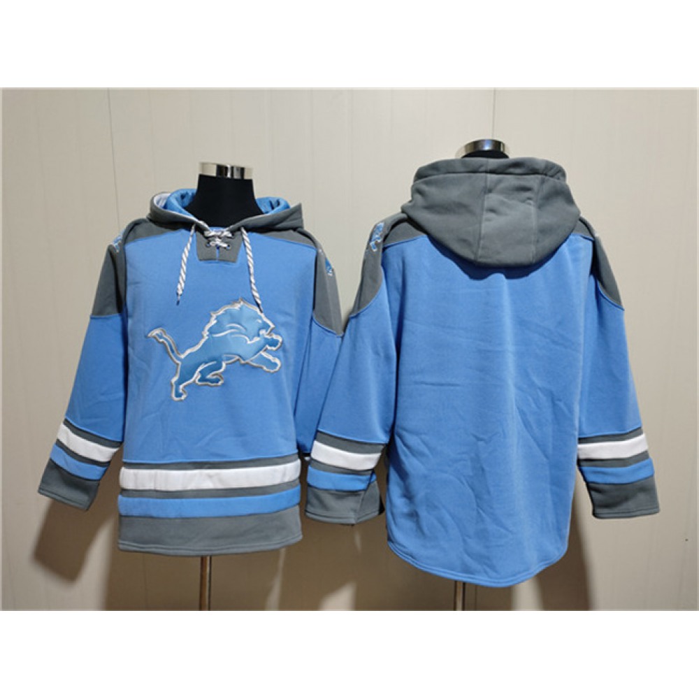 Men's Detroit Lions Blank Blue Ageless Must-Have Lace-Up Pullover Hoodie 1