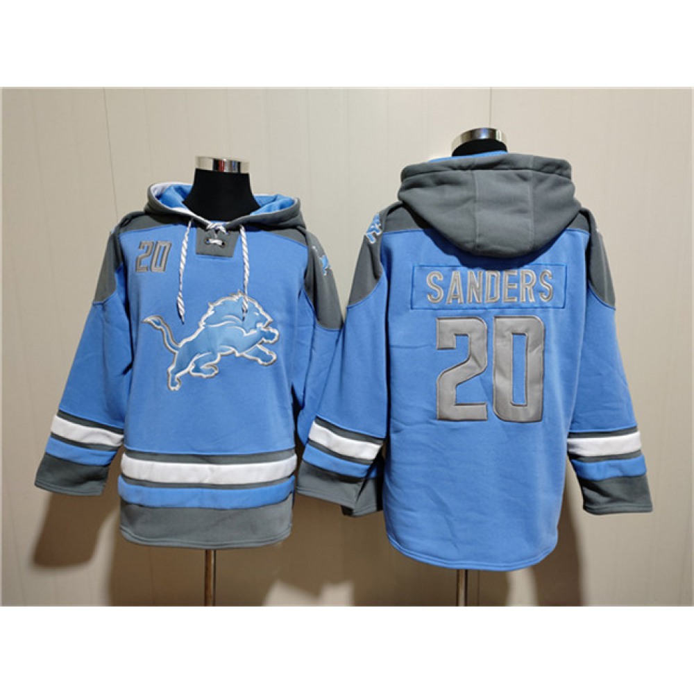 Men's Detroit Lions #20 Barry Sanders Blue Ageless Must-Have Lace-Up Pullover Hoodie 1