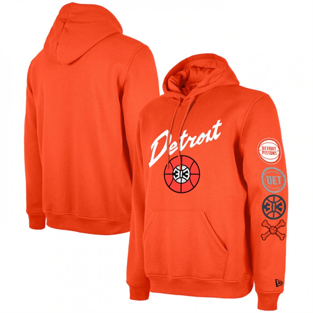 Men's Detroit Pistons Orange 2023/24 City Edition Pullover Hoodie 1