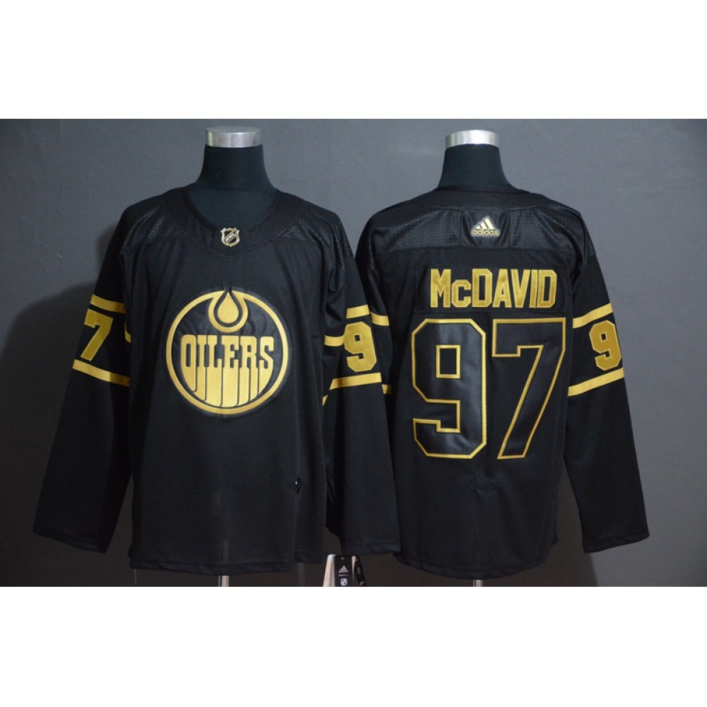 Men's Edmonton Oilers #97 Connor McDavid Black Golden Stitched NHL Jersey 1