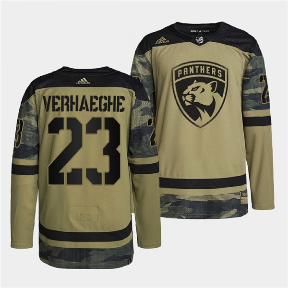 Men's Florida Panthers #23 Carter Verhaeghe 2022 Camo Military Appreciation Night Stitched Jersey 1
