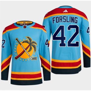 Men's Florida Panthers #42 Gustav Forsling Blue 2022-23 Reverse Retro Stitched Jersey