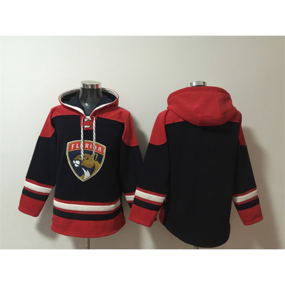 Men's Florida Panthers Blank Black/Red Lace-Up Pullover Hoodie 1