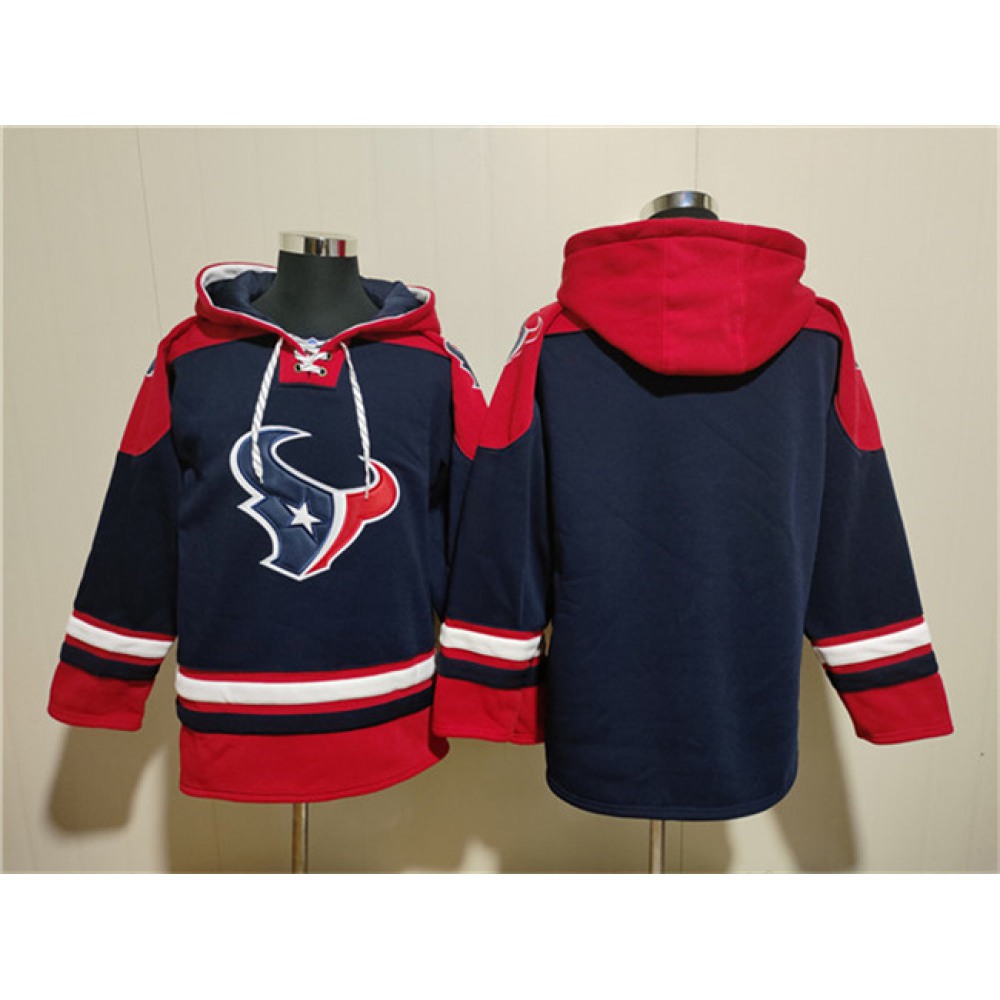 Men's Houston Texans Blank Navy Ageless Must-Have Lace-Up Pullover Hoodie 1