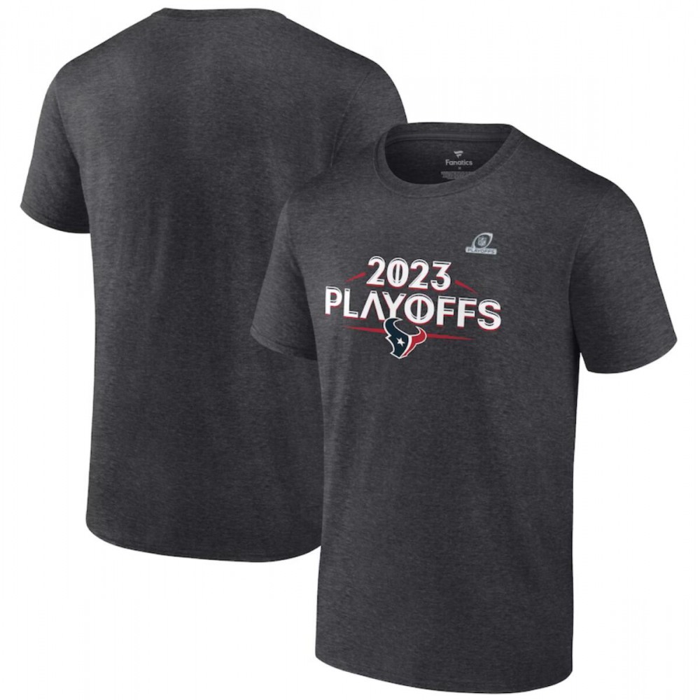 Men's Houston Texans Heather Charcoal 2023 NFL Playoffs Ready T-Shirt 1