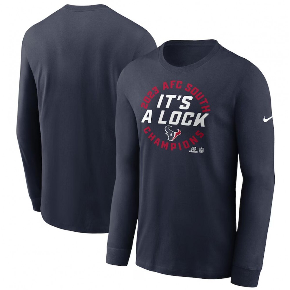 Men's Houston Texans Navy 2023 AFC South Division Champions Locker Room Trophy Collection Long Sleeve T-Shirt 1