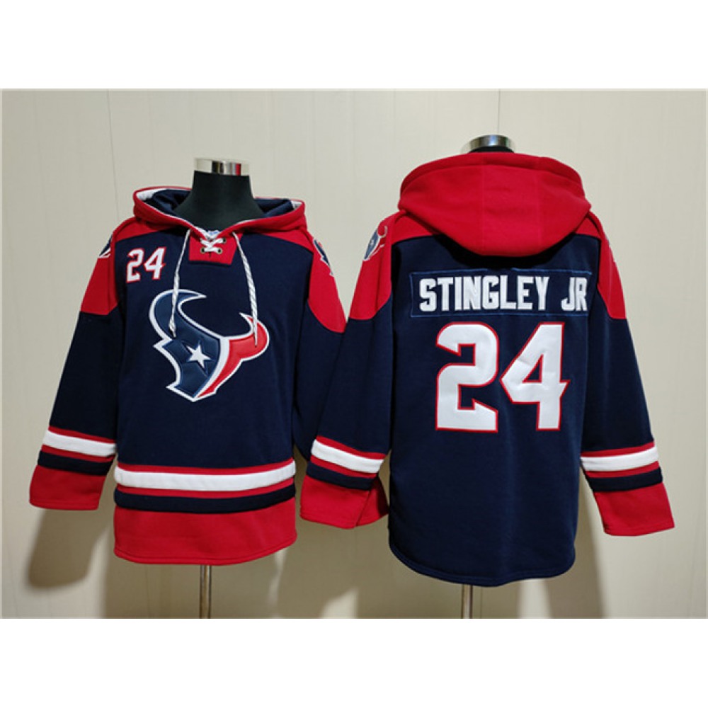 Men's Houston Texans #24 Derek Stingley Jr. Navy Ageless Must-Have Lace-Up Pullover Hoodie 1