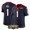 Men's Houston Texans #1 Tank Dell Navy 2023 F.U.S.E. AFC South Champions Patch Vapor Untouchable Limited Stitched Football Jersey