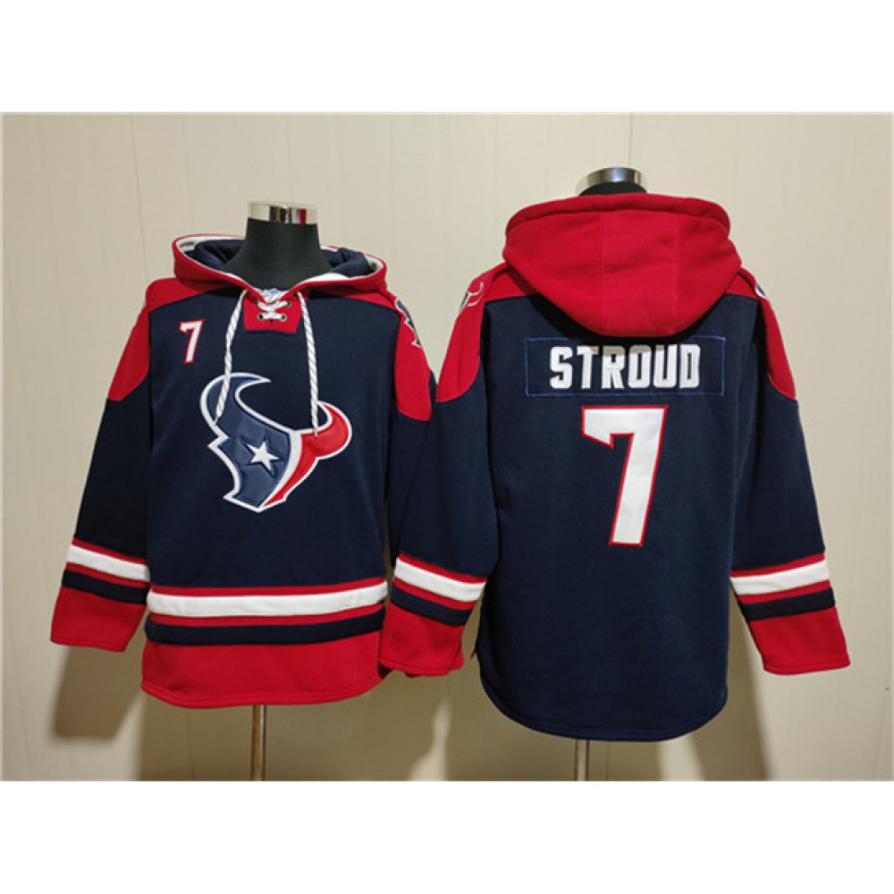 Men's Houston Texans #7 C.J. Stroud Navy Ageless Must-Have Lace-Up Pullover Hoodie 1