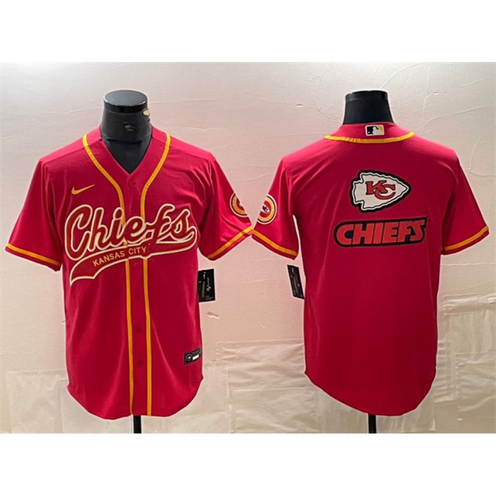 Men's Kansas City Chiefs Red Team Big Logo With Patch Cool Base Stitched Baseball Jersey 1