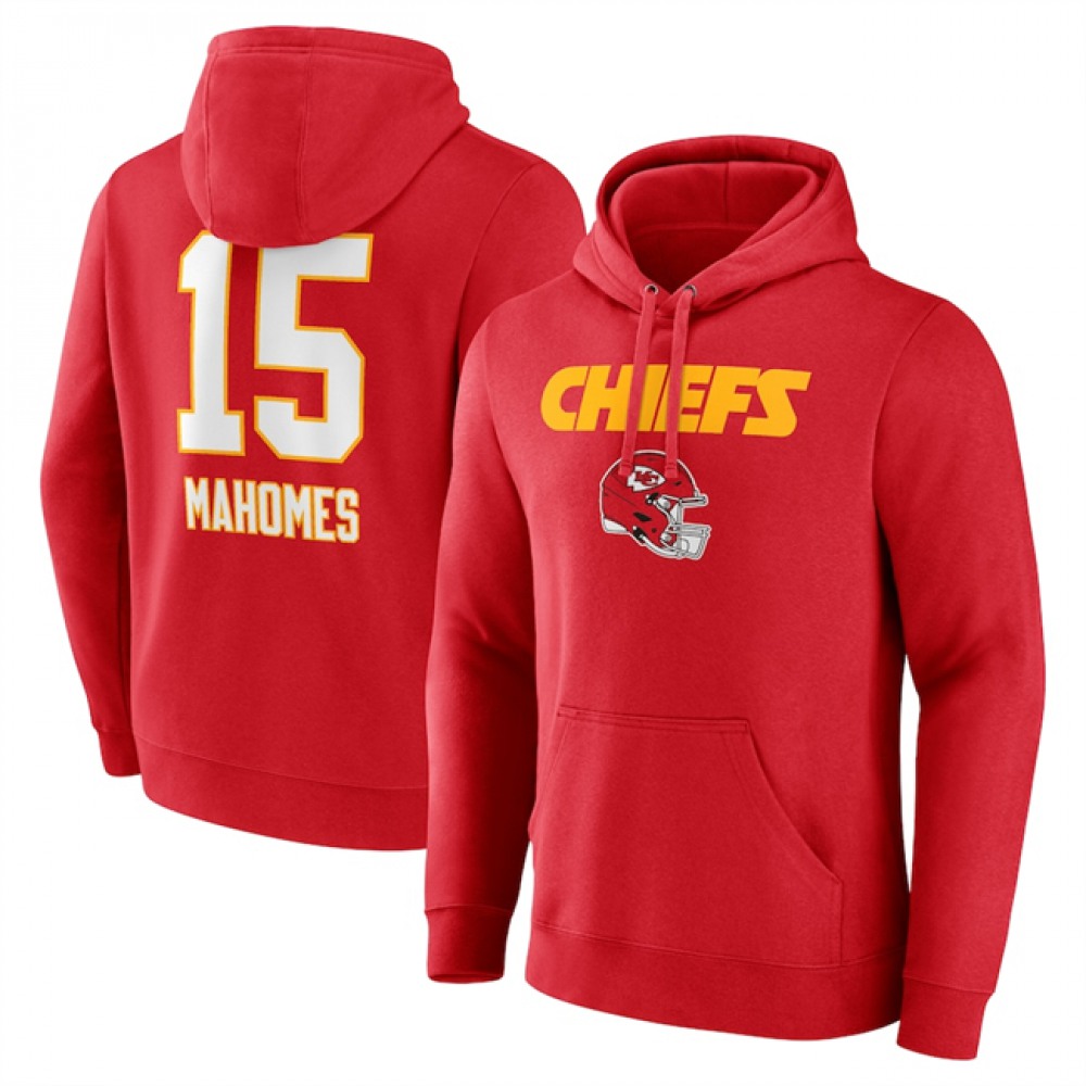 Men's Kansas City Chiefs #15 Patrick Mahomes Red Wordmark Player Name & Number Pullover Hoodie 1