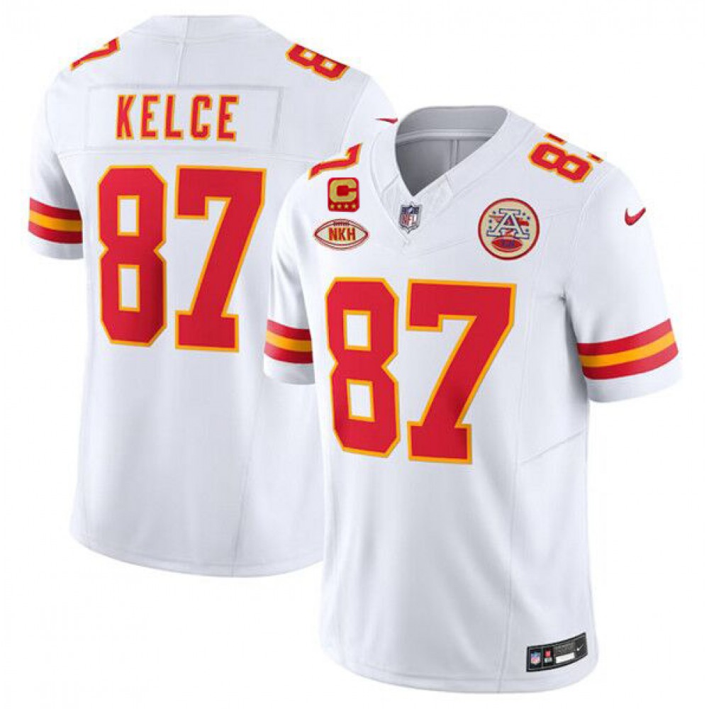 Men's Kansas City Chiefs #87 Travis Kelce White 2024 F.U.S.E. With "NKH" Patch And 4-star C Patch Vapor Untouchable Limited Stitched Jersey 1