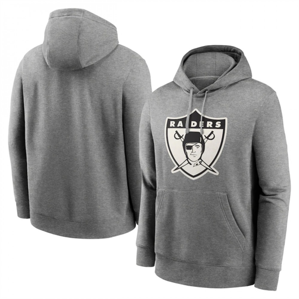 Men's Las Vegas Raiders Heather Gray Primary Logo Long Sleeve Hoodie T-Shirt 1