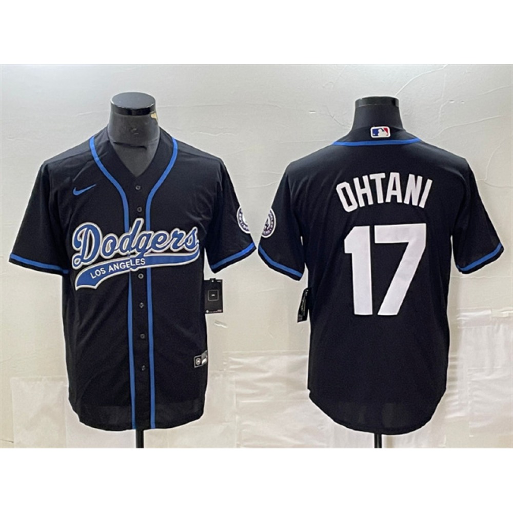 Men's Los Angeles Dodgers #17 Shohei Ohtani Black Cool Base With Patch Stitched Baseball Jersey 1