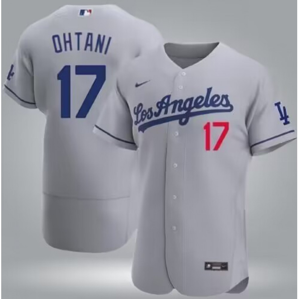 Men's Los Angeles Dodgers #17 Shohei Ohtani Gray Flex Base Stitched Baseball Jersey 1