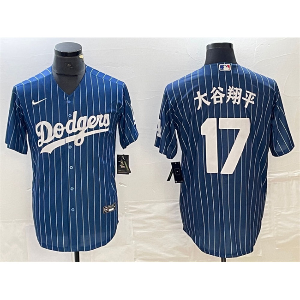 Men's Los Angeles Dodgers #17 Shohei Ohtani Navy Cool Base With Patch Stitched Baseball Jersey 1