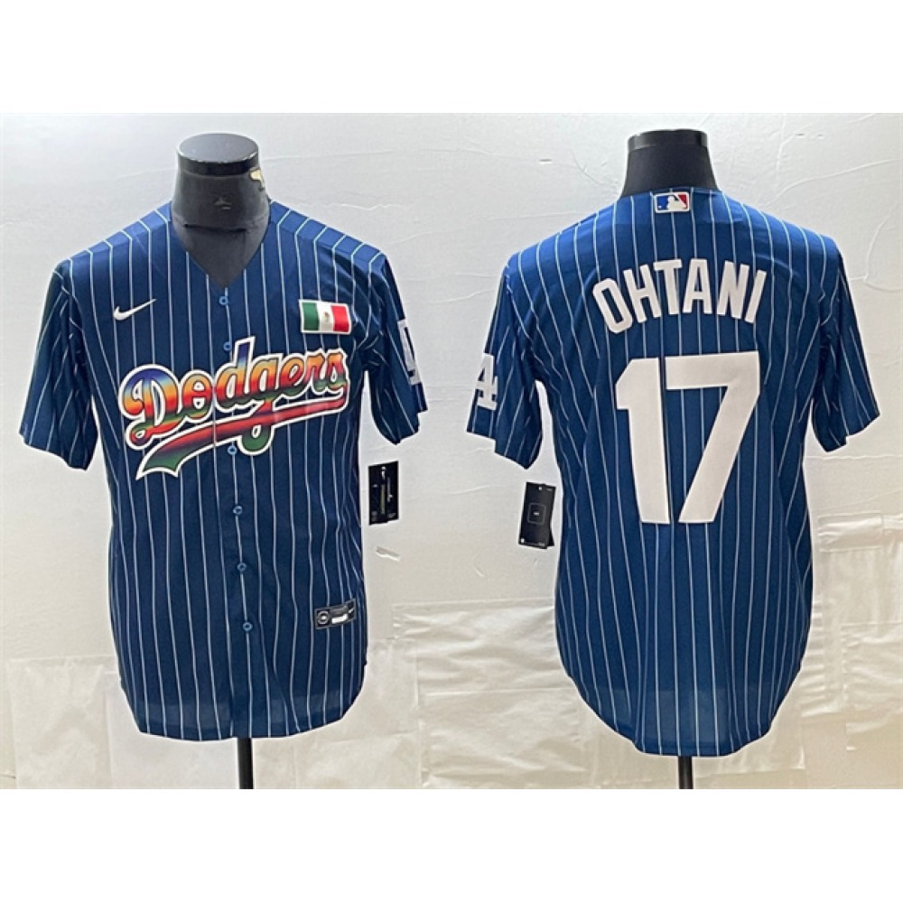 Men's Los Angeles Dodgers #17 Shohei Ohtani Navy Cool Base With Patch Stitched Baseball Jersey 1