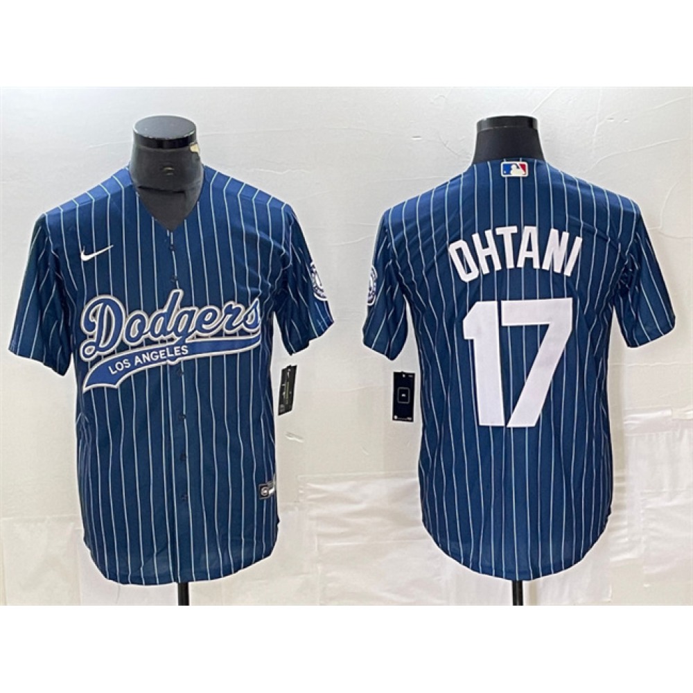 Men's Los Angeles Dodgers #17 Shohei Ohtani Navy Cool Base With Patch Stitched Baseball Jersey 1