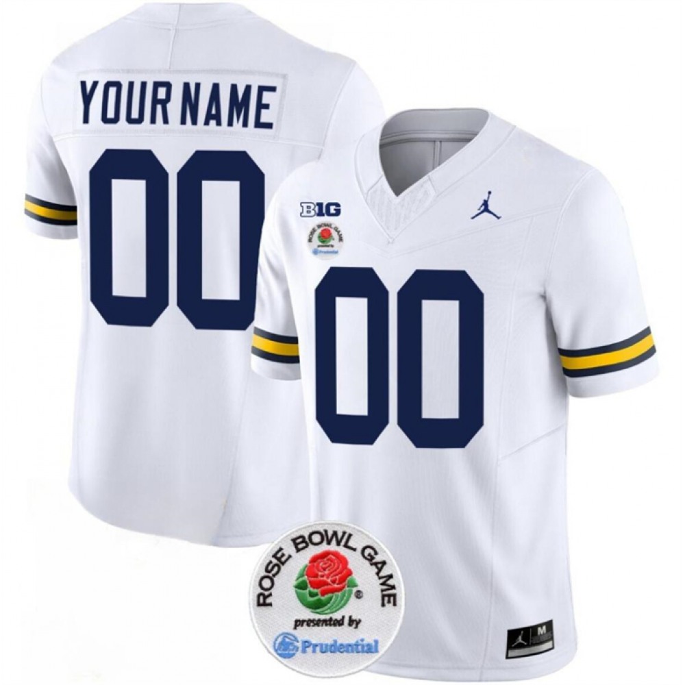 Men's Michigan Wolverines ACTIVE PLAYER Custom 2023 F.U.S.E. White Rose Bowl Patch Stitched Jersey 1