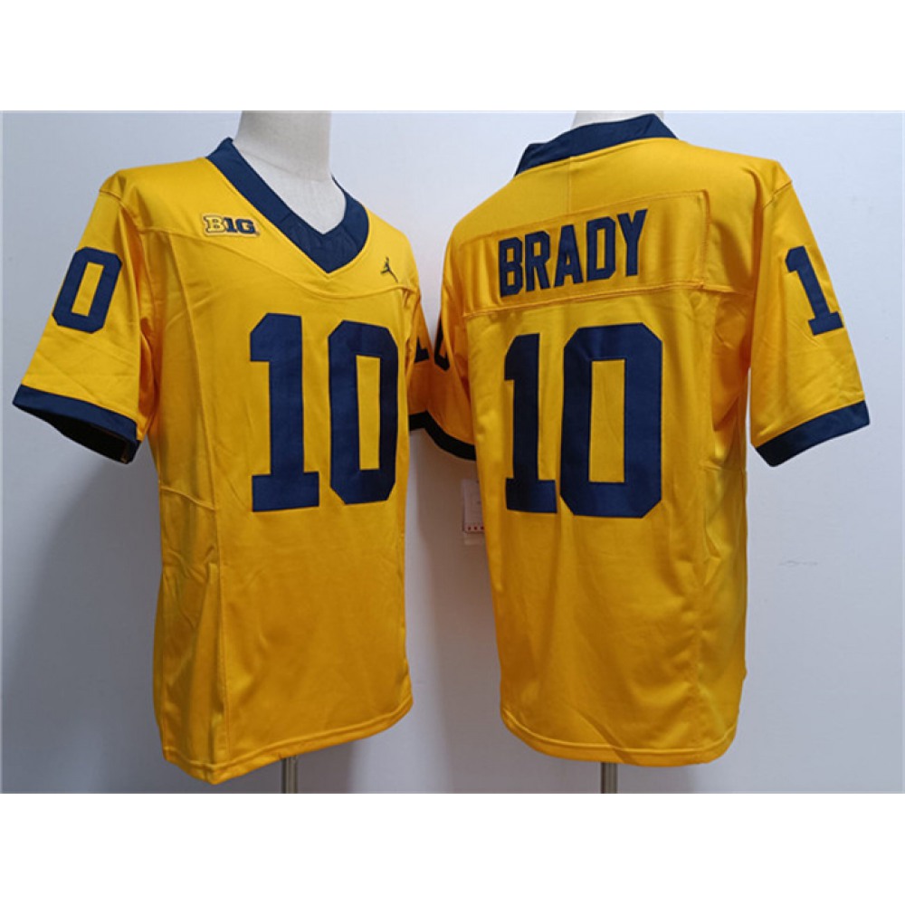Men's Michigan Wolverines #10 Tom Brady 2023 F.U.S.E. Yellow Stitched Jersey 1