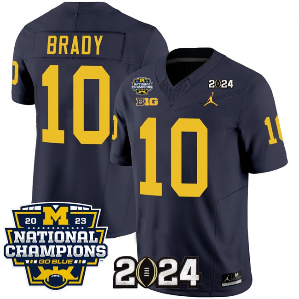 Men's Michigan Wolverines #10 Tom Brady Navy 2024 F.U.S.E. With 2023 National Champions Patch Stitched Jersey 1