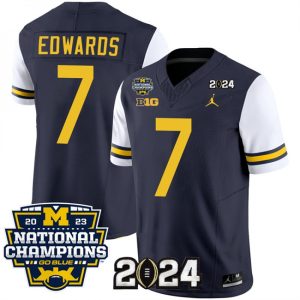 Men's Michigan Wolverines #7 Donovan Edwards Navy/White 2024 F.U.S.E. With 2023 National Champions Patch Stitched Jersey
