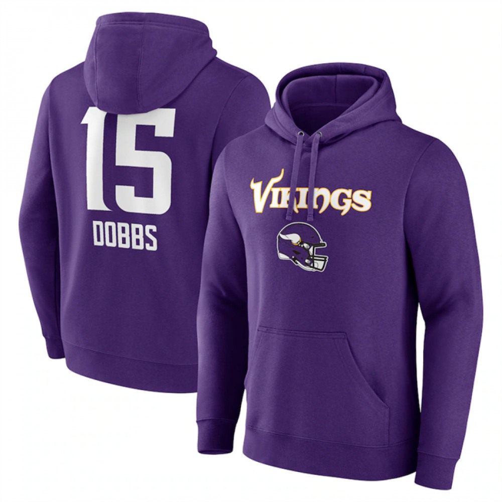 Men's Minnesota Vikings #15 Joshua Dobbs Purple Team Wordmark Player Name & Number Pullover Hoodie 1