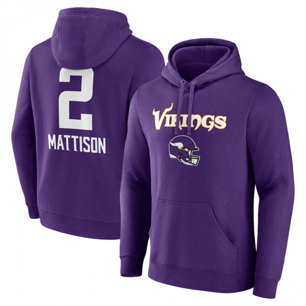 Men's Minnesota Vikings #2 Alexander Mattison Purple Team Wordmark Player Name & Number Pullover Hoodie 1