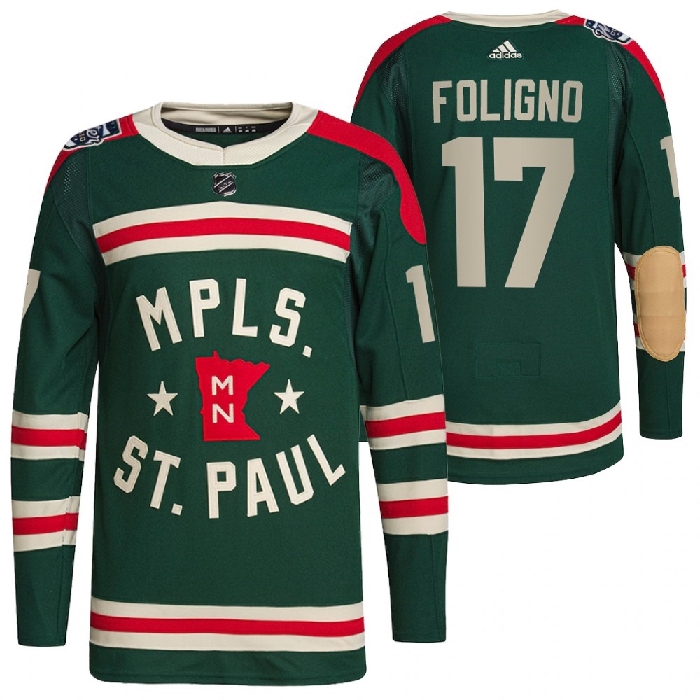 Men's Minnesota Wild #17 Marcus Foligno 2022 Green Winter Classic Stitched Jersey 1