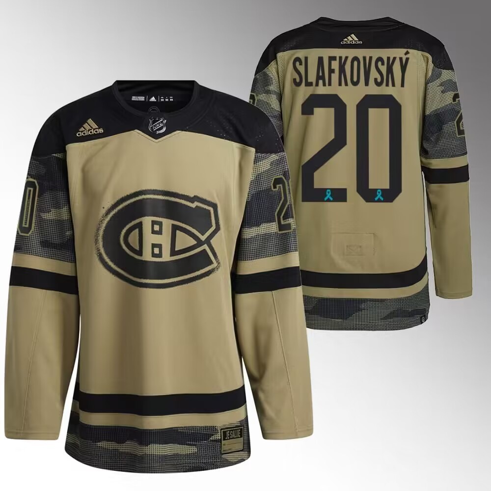 Men's Montreal Canadiens #20 Juraj Slafkovsky Olive Salute To Service Stitched Jersey 1