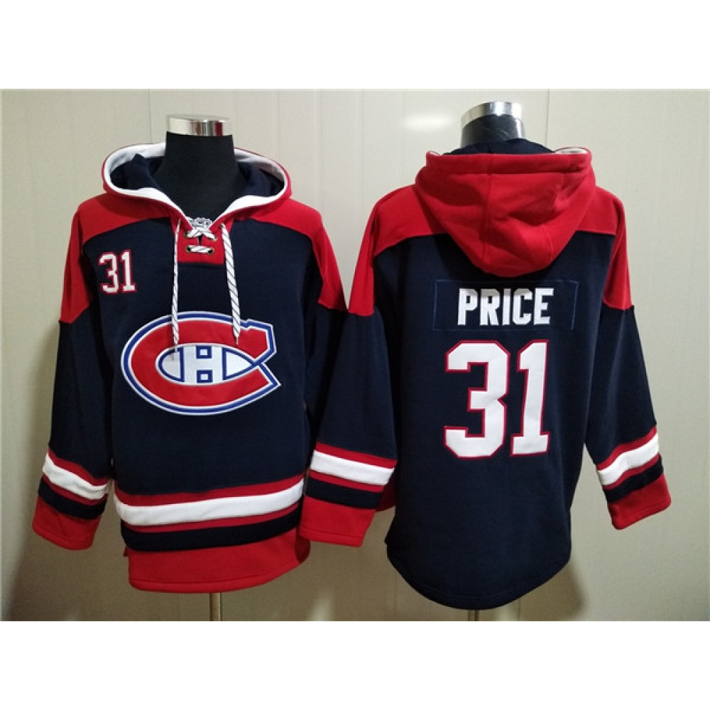 Men's Montreal Canadiens #31 Carey Price Navy Ageless Must-Have Lace-Up Pullover Hoodie 1