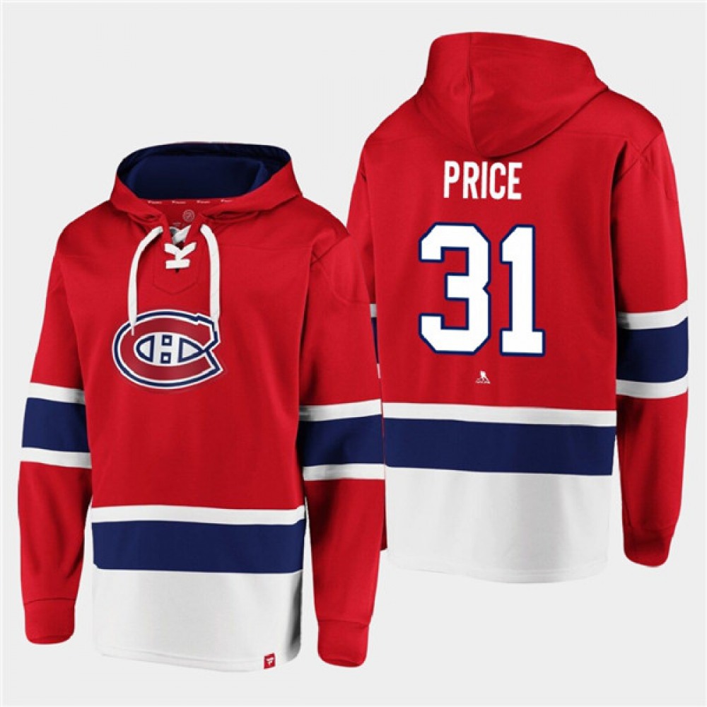 Men's Montreal Canadiens #31 Carey Price Red Ageless Must-Have Lace-Up Pullover Hoodie 1