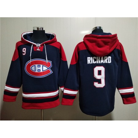 Men's Montreal Canadiens #9 Maurice Richard Navy/Red Lace-Up Pullover Hoodie 1
