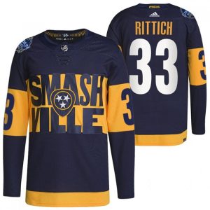 Men's Nashville Predators #33 David Rittich 2022 Navy Stadium Series Player Stitched Jersey