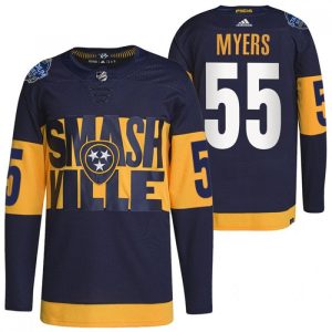Men's Nashville Predators #55 Philippe Myers 2022 Navy Stadium Series Player Stitched Jersey