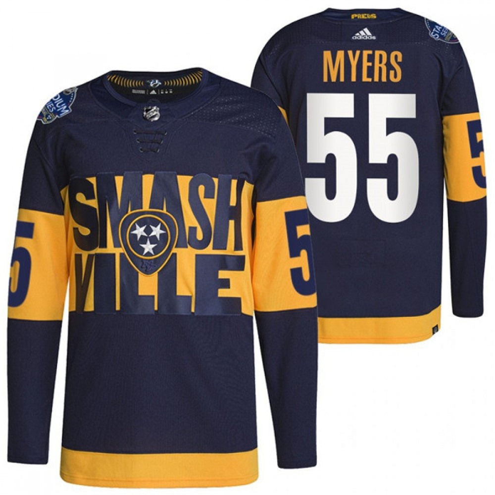 Men's Nashville Predators #55 Philippe Myers 2022 Navy Stadium Series Player Stitched Jersey 1